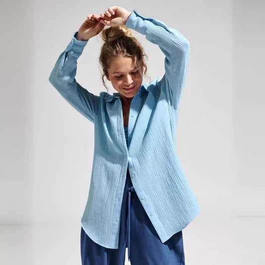 Cotton Crepe Shirt Spring Comfortable Loose Blouses