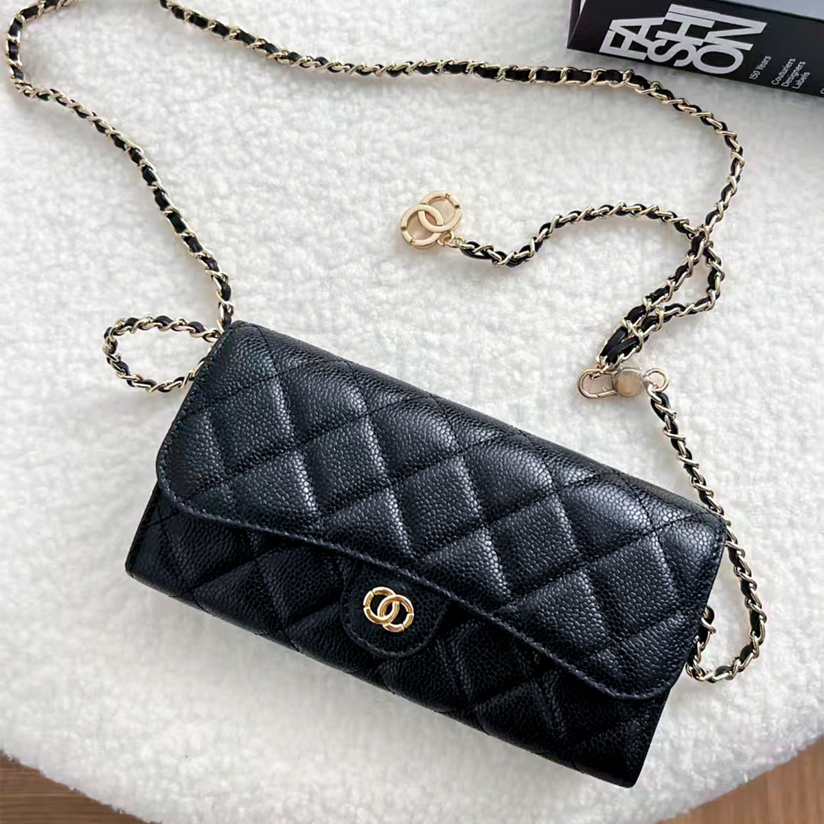 Women's Cowhide Caviar Long Large Capacity Clutch Rhombus Ladies Wallet