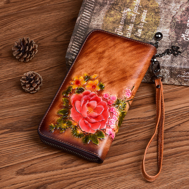 First Layer Cowhide Multiple Slots Long Handbags