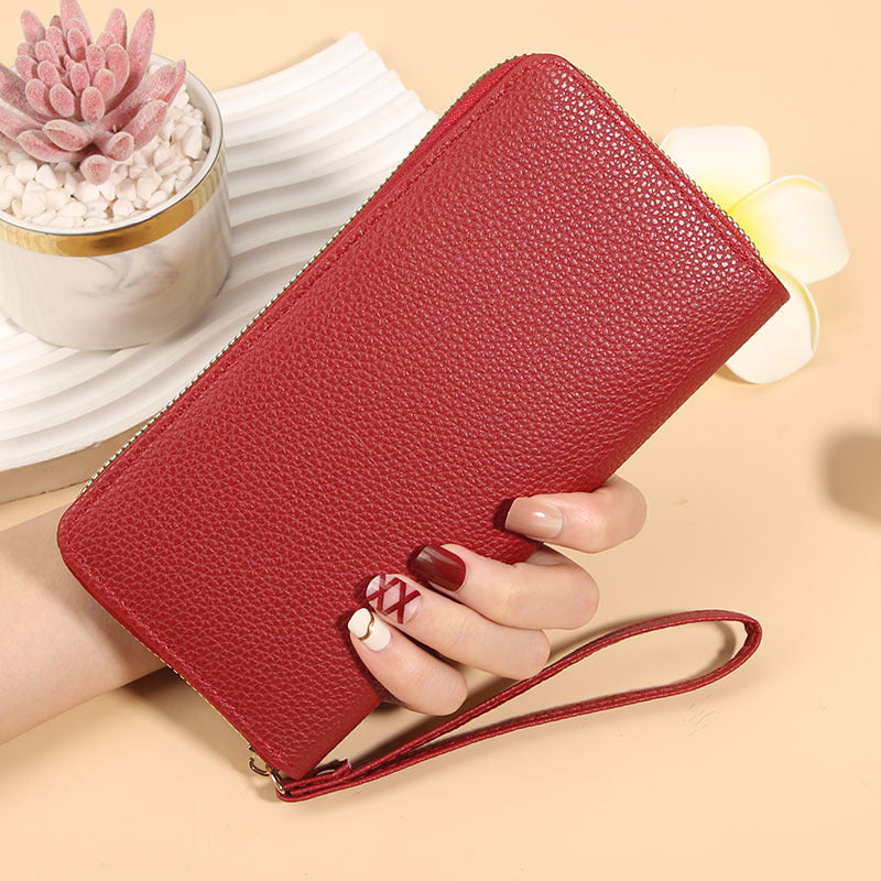 Women's Long Macaron Zipper Lychee Pattern Ladies Wallet