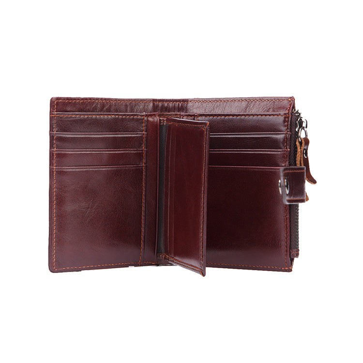 Women's & Men's & Vintage Oil Wax Genuine Leather Short Activity Men's Wallets