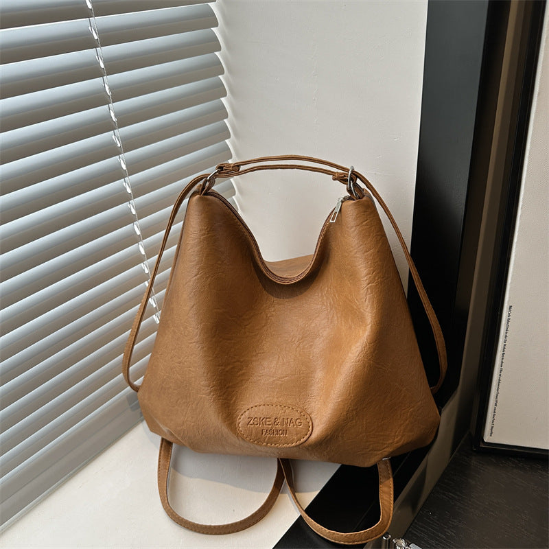 Women's Popular Leisure Retro Large Capacity Commuter Solid Color Bags
