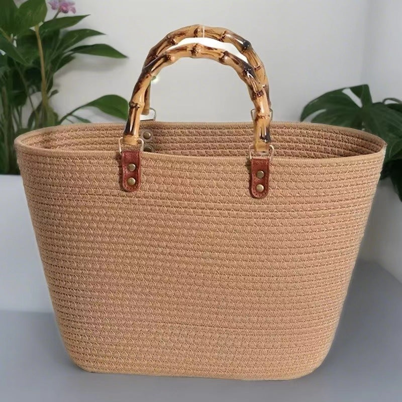 Women's Woven Fashion Bamboo Joint Portable Cotton Rope Women's Handbag