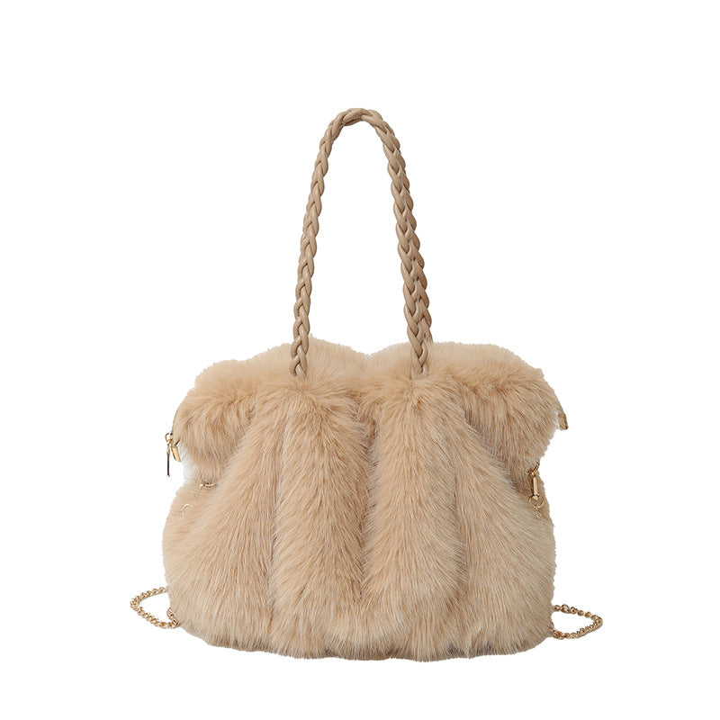 Women's Plush High-grade Fashion Pleated Imitation Fox Fur Shoulder Bags