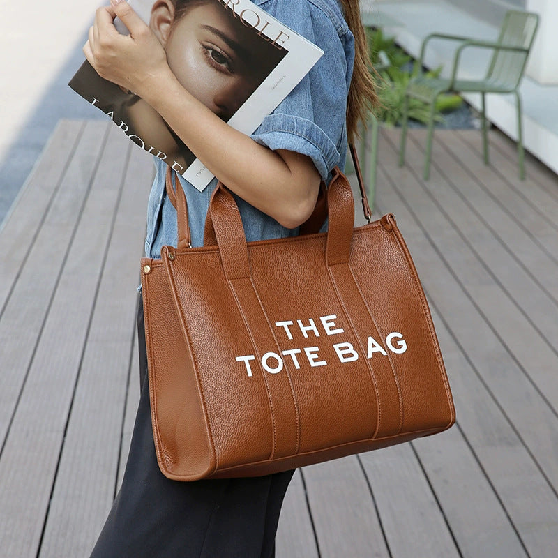 Women's Letter Large Capacity Lychee Pattern Simple Women's Messenger Bag