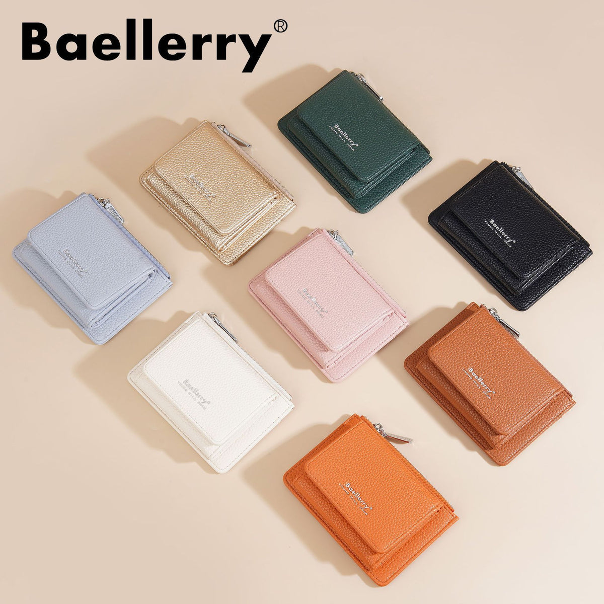 Women's High-grade Lychee Pattern Zipper Niche Tri Card Holder