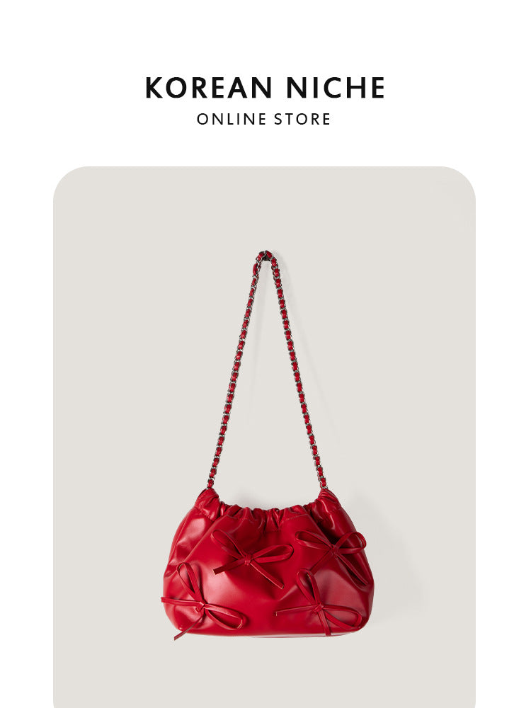 Women's Niche Chain Bow Soft Leather Spring Crossbody Bags