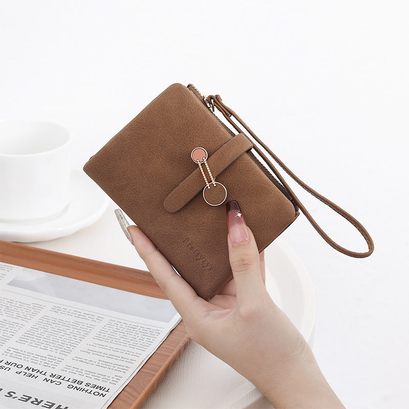 Women's Short Korean Solid Color Zipper Hasp Folding Ladies Wallet