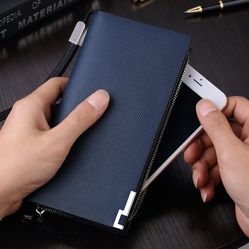 Men's Paul Long Genuine Leather Cowhide Zipper Card Holder