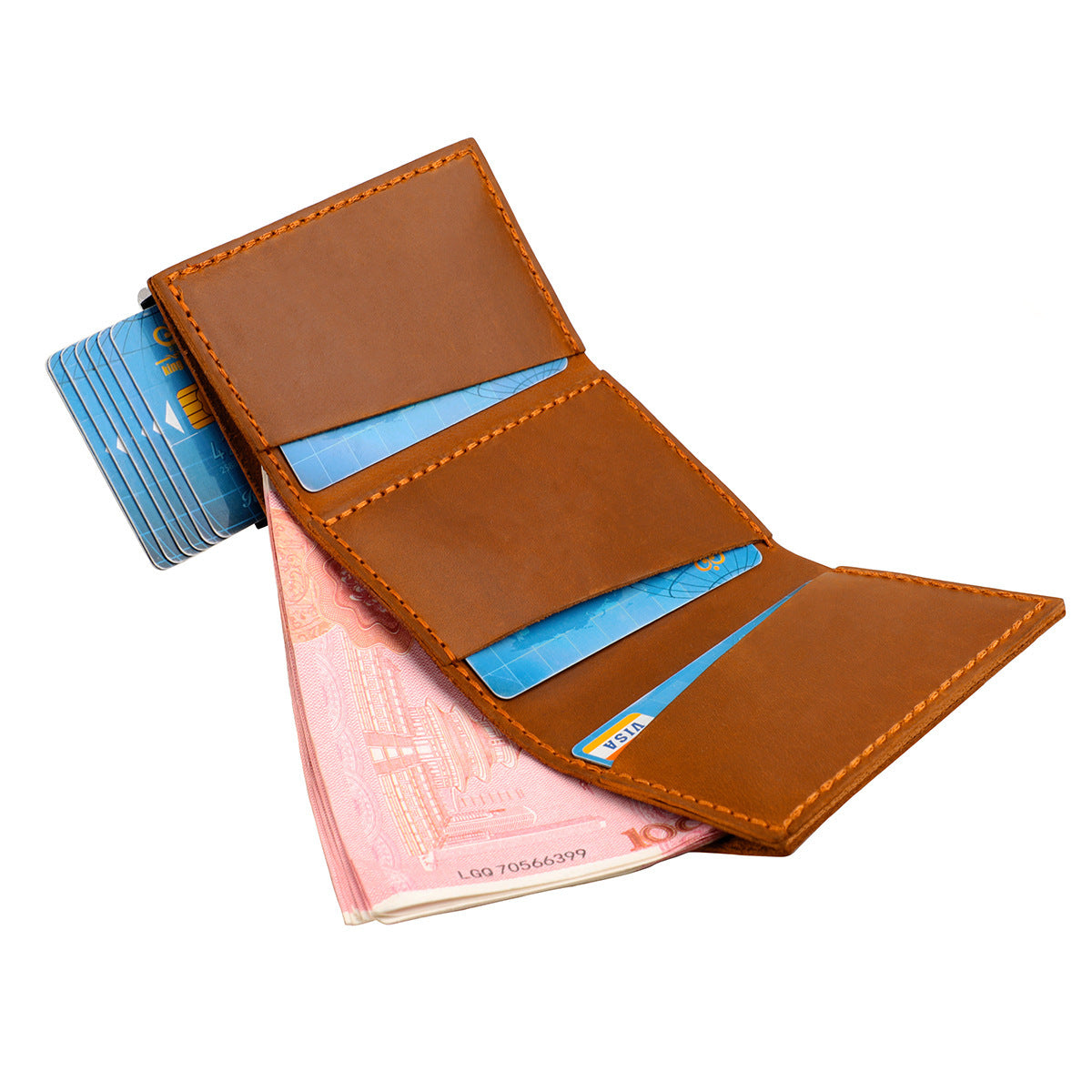 Box Elastic Band Cowhide Swiping Genuine Card Holder