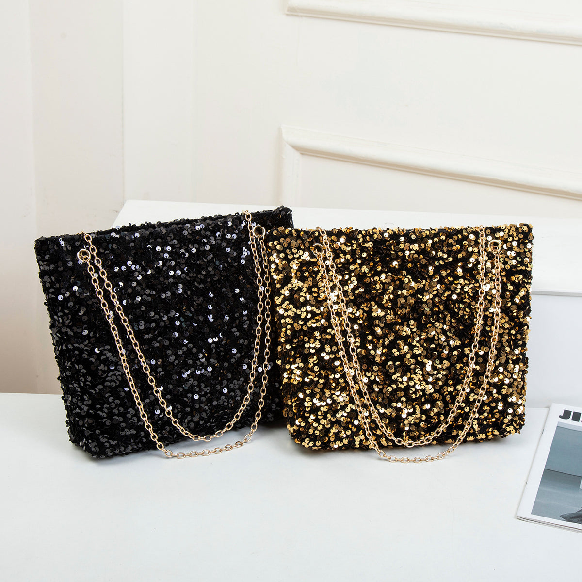 Women's Korean Style Fashionable Sequined High-grade Underarm Chain Large Capacity Bags