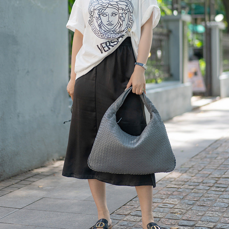 Women's Handmade Sheepskin Woven Fashion Leather Pillow Crossbody Bags