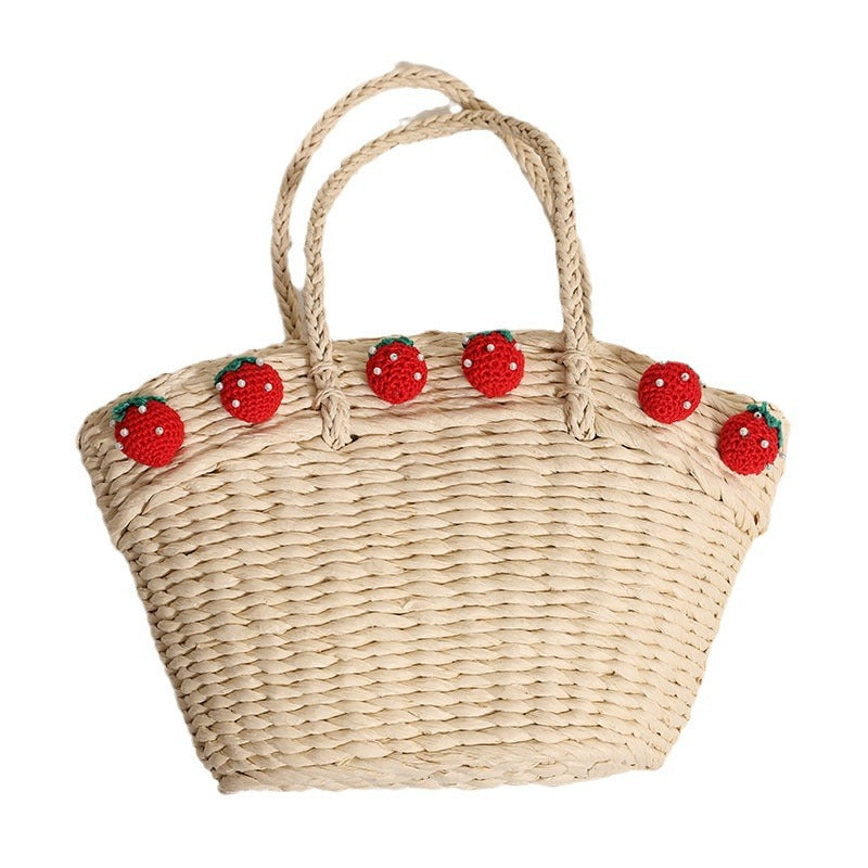 Vegetable Basket Hand Carrying Large Capacity Straw Bags