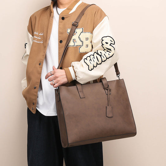 Women's & Men's & Korean Horizontal Business Leather Zipper Men's Handbags