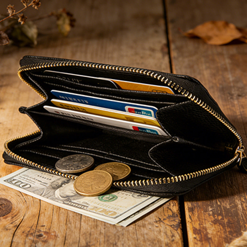 Men's Zipper Multiple Slots Large Capacity Business Portable Card Holder