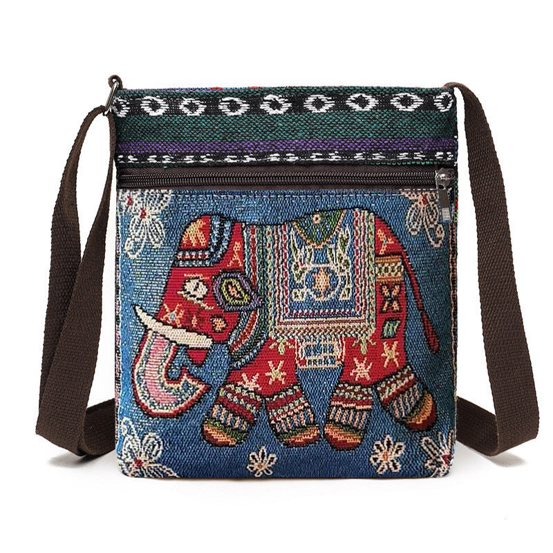 Women's Elephant Owl Shopping Canvas Trendy Women's Messenger Bag