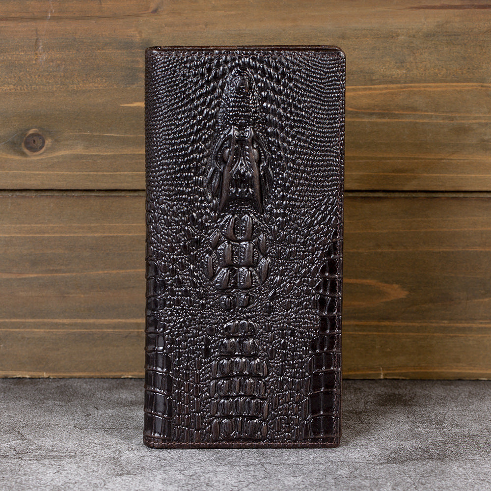 Men's Retro Long Top Layer Cowhide Crocodile Pattern Genuine Leather Soft Men's Wallet