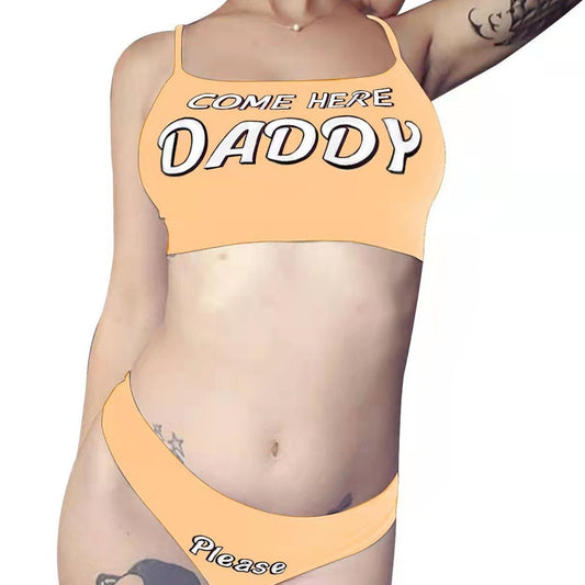 Women's Fashion Letters Printed Sexy Tight Braces Suits