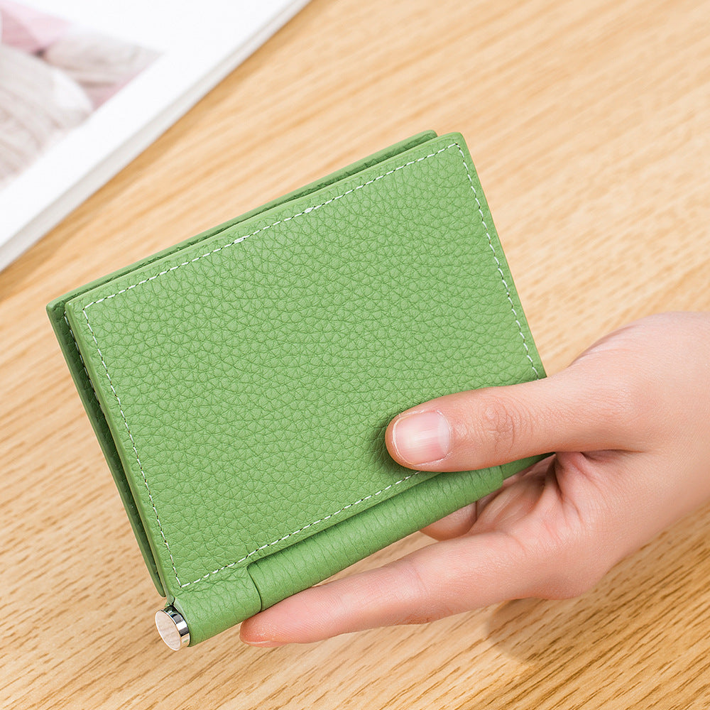 Women's & Men's Cowhide Trendy Folding Clip Document Design Card Holder