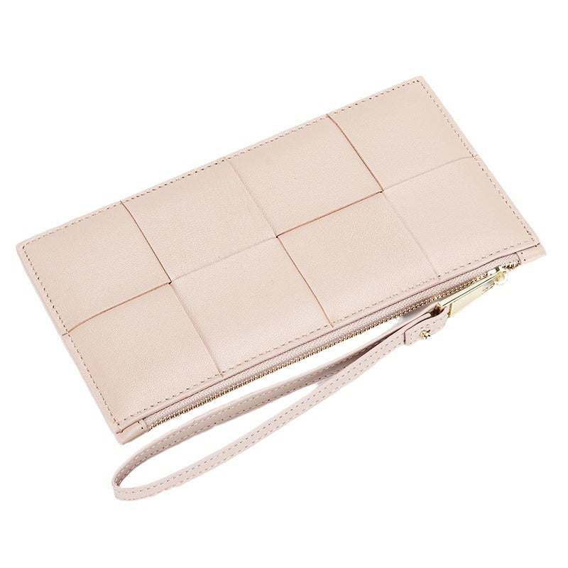 Women's Genuine Leather Hand-held Fashion Woven Long Bags