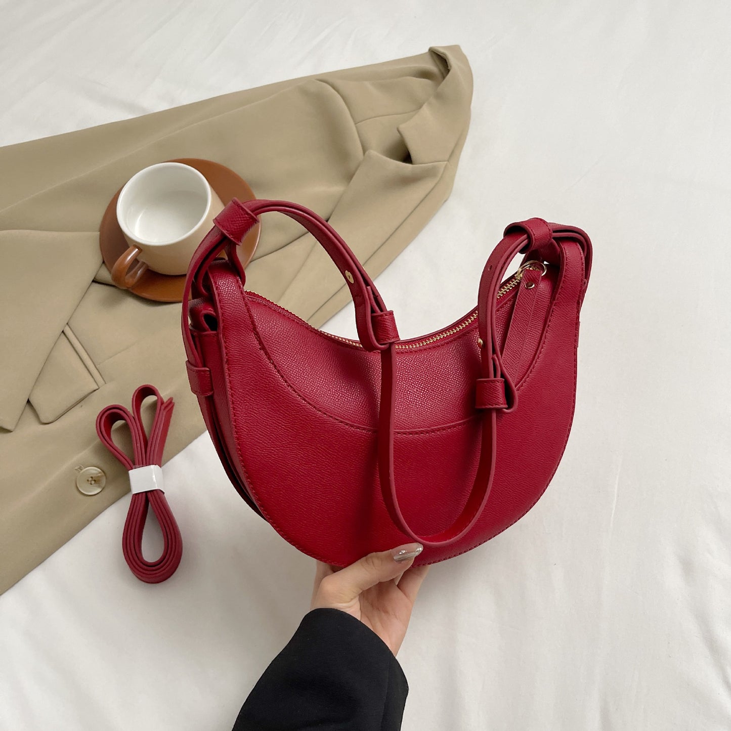 French Moon Light Luxury Underarm Stitching Shoulder Bags