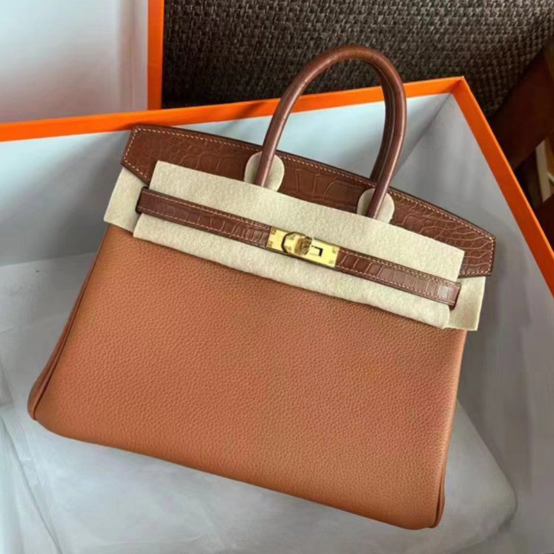 Women's Crocodile Pattern Cow Leather Color Matching Twist Women's Handbag