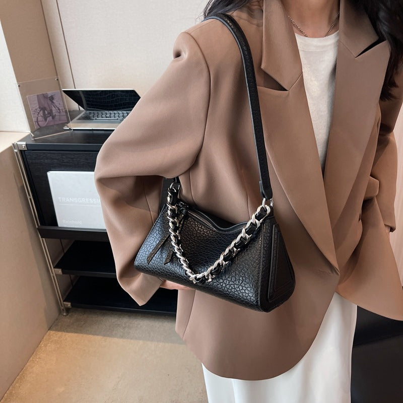 Women's French Retro Lychee Pattern Fashion Underarm Tote Bags