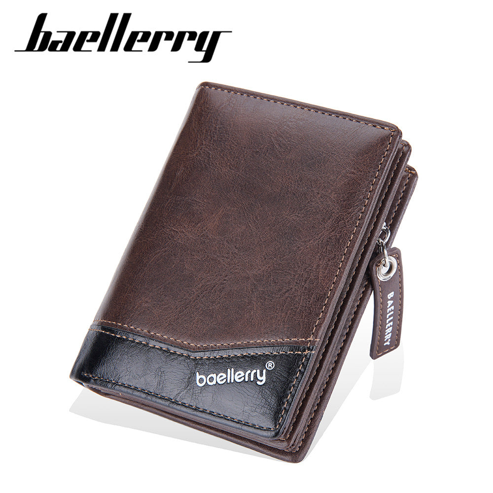 Men's Short Retro Multiple Slots Zipper Color Men's Wallet