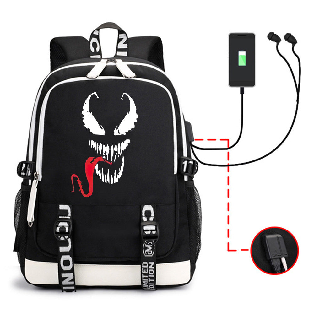 Stylish Spider Print Earphone Interface Computer Backpacks