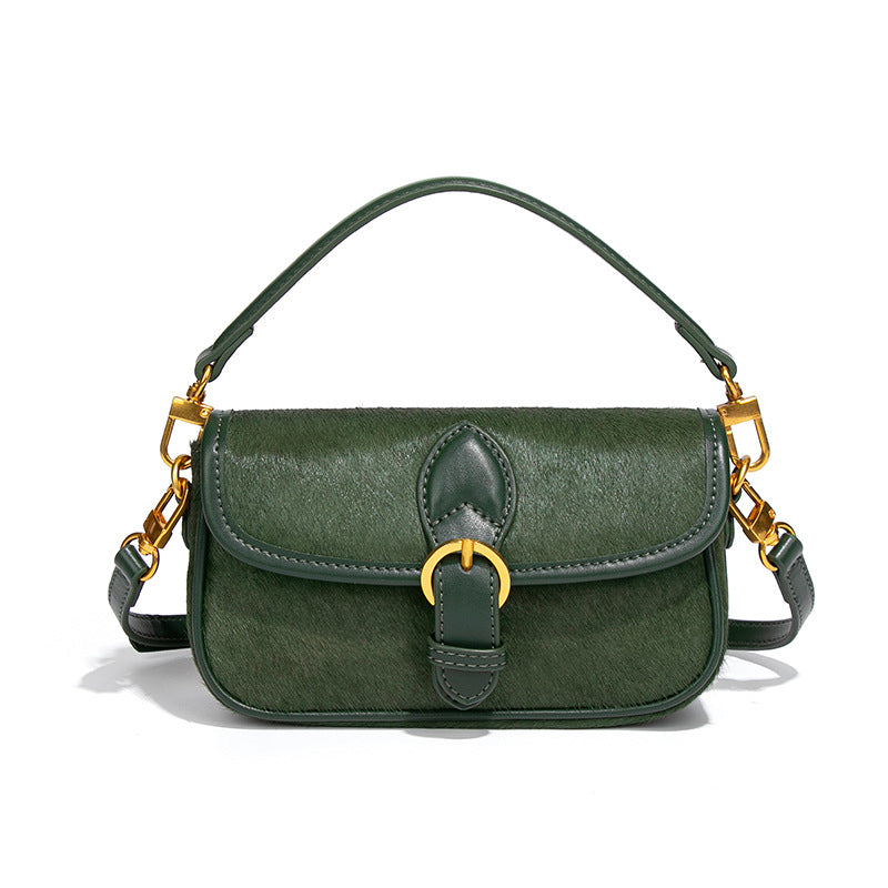 Temperament Entry Lux Horse Hair Leather Stitching Saddle Women's Messenger Bag