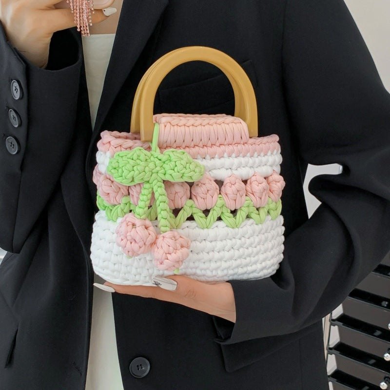 Tulip Hand-woven Homemade Strip Thread Material Finished For Women's Handbag