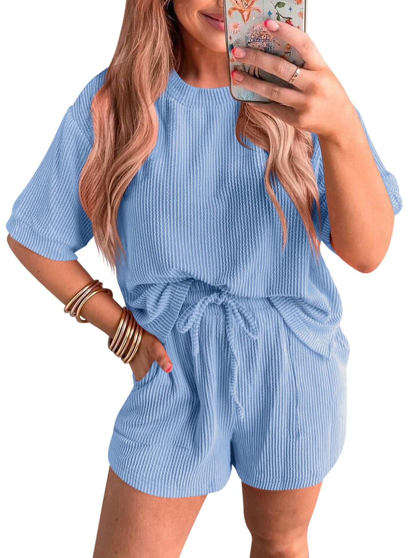 Women's Twist Strip Sleeve Drawstring Casual Suits