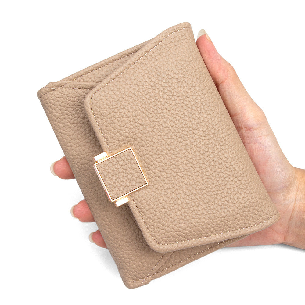 Women's Short Lychee Pattern Multiple Slots Tri Ladies Wallet