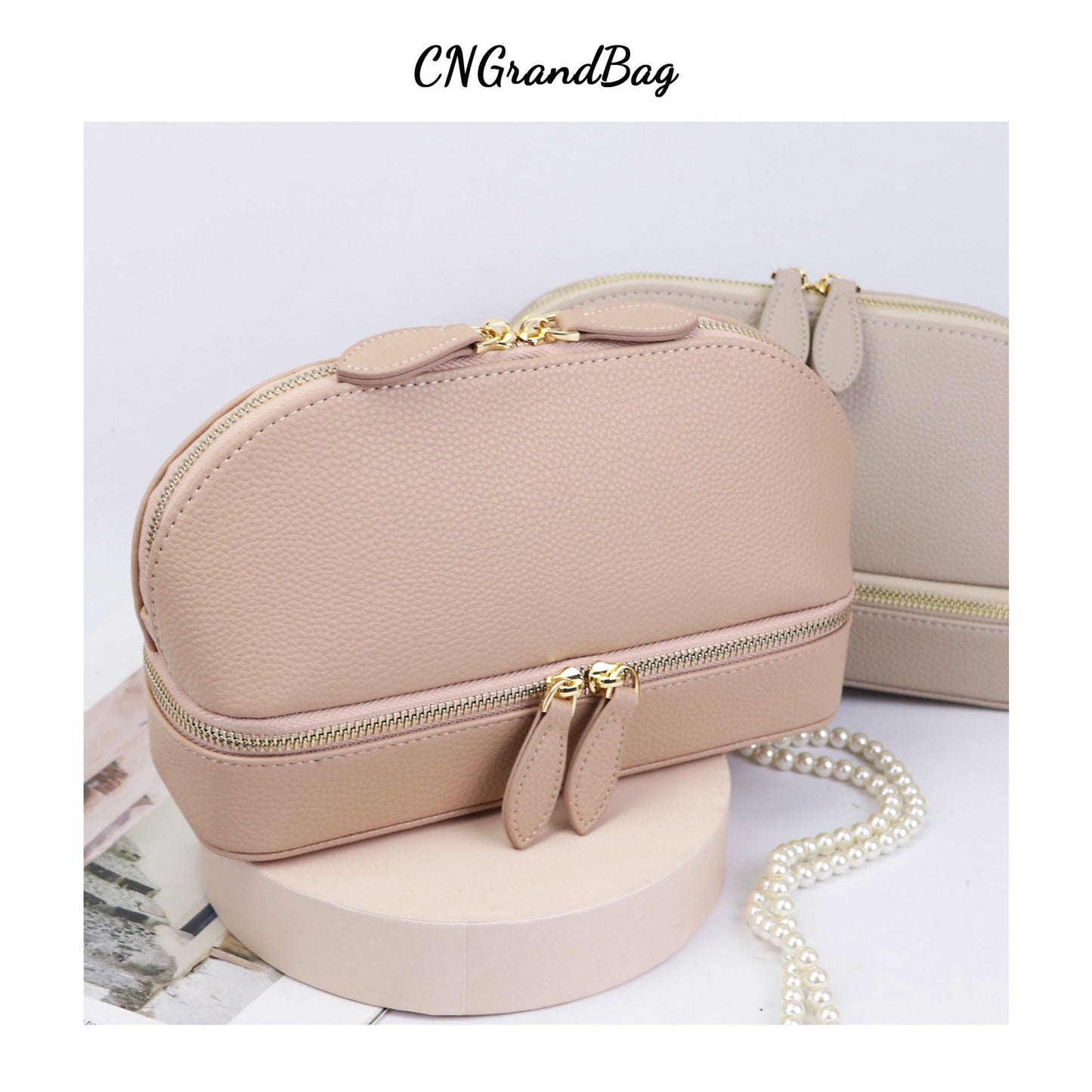 Solid Color Leather Fashion Shell Shape Multifunctional Cosmetic Bags