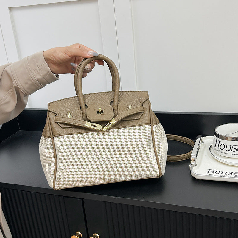 Women's High-grade Fashion Stitching Canvas Commuter Portable Bags