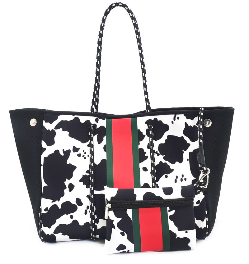 Leopard Print Printed Black Portable Beach Shoulder Bags