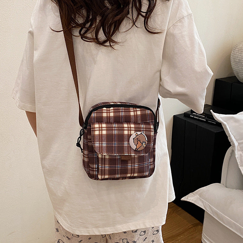 Women's Canvas Plaid Minority Plush Mini Retro Women's Shoulder Bag