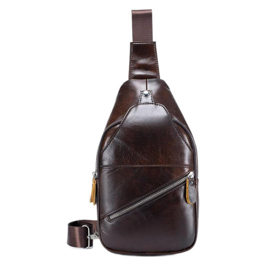Men's Creative Unique Leather Black Cowhide Men's Chest Bags