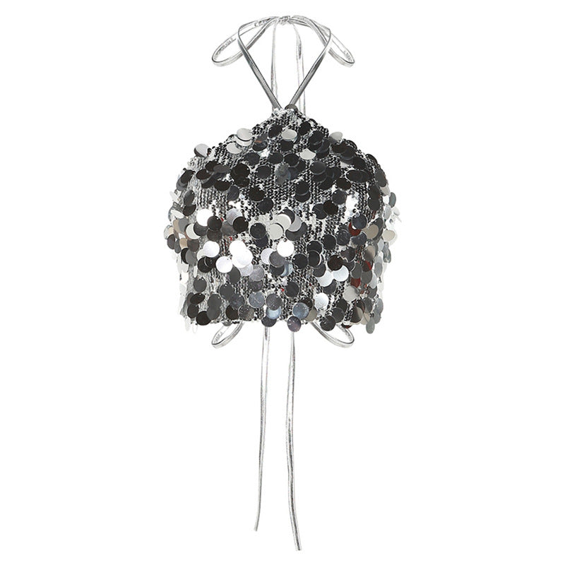 Women's Summer Fashion Sexy Halter Backless Sequined Vests