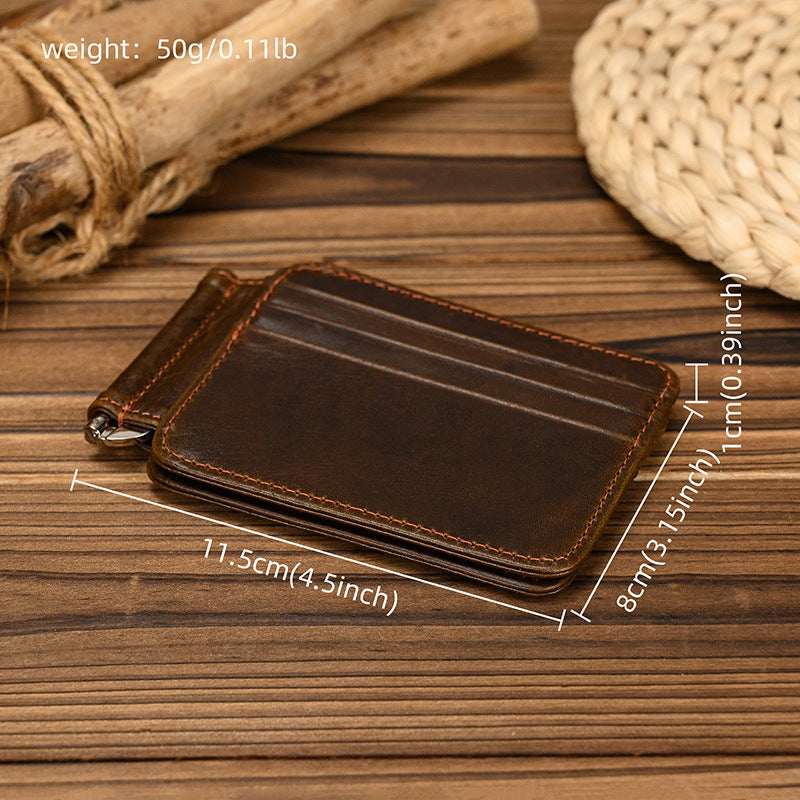 Men's Clip Genuine Leather Retro Clamp First Layer Men's Wallet