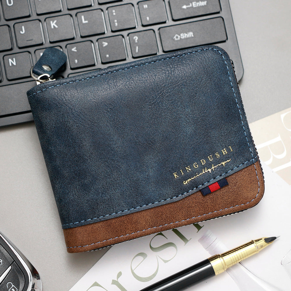 Men's Fashion Color Contrast Short Multiple Slots Chain Hinge Men's Wallet