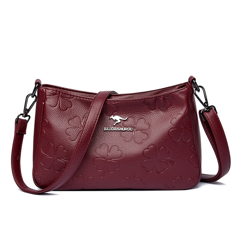 Women's Embossed Classy Mom Simple Portable Grandma Shoulder Bags