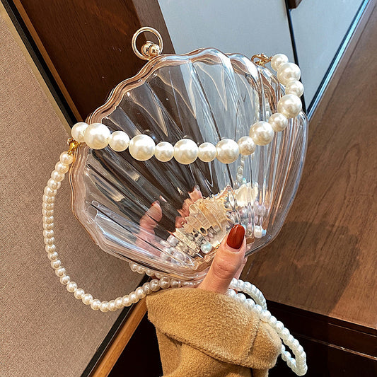 Women's Transparent Shell Box Western Style Pearl Shoulder Bags