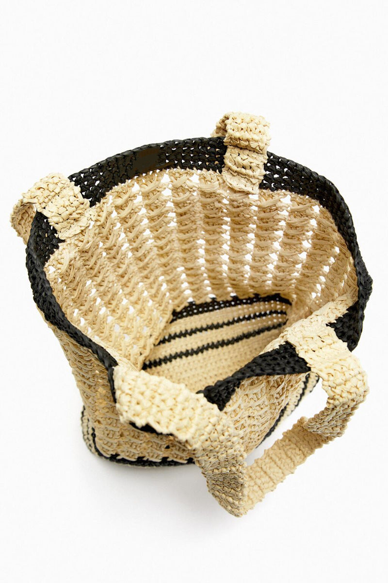 Women's Summer Beach Contrast Color Stripes Woven Shoulder Bags