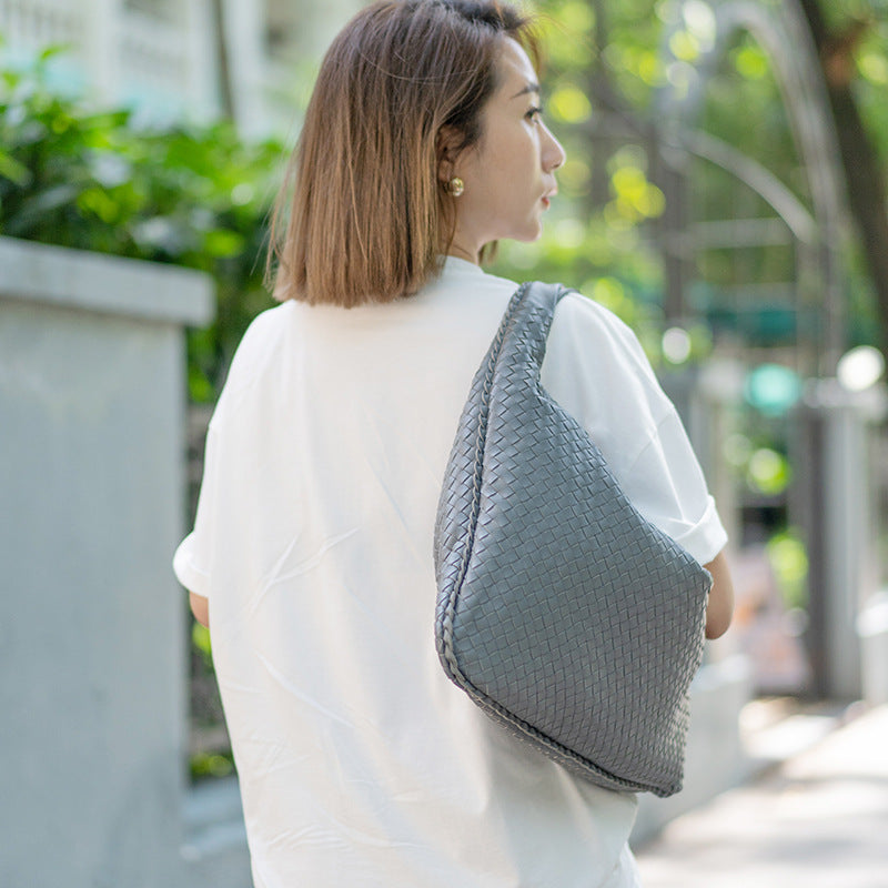 Women's Handmade Sheepskin Woven Fashion Leather Pillow Crossbody Bags