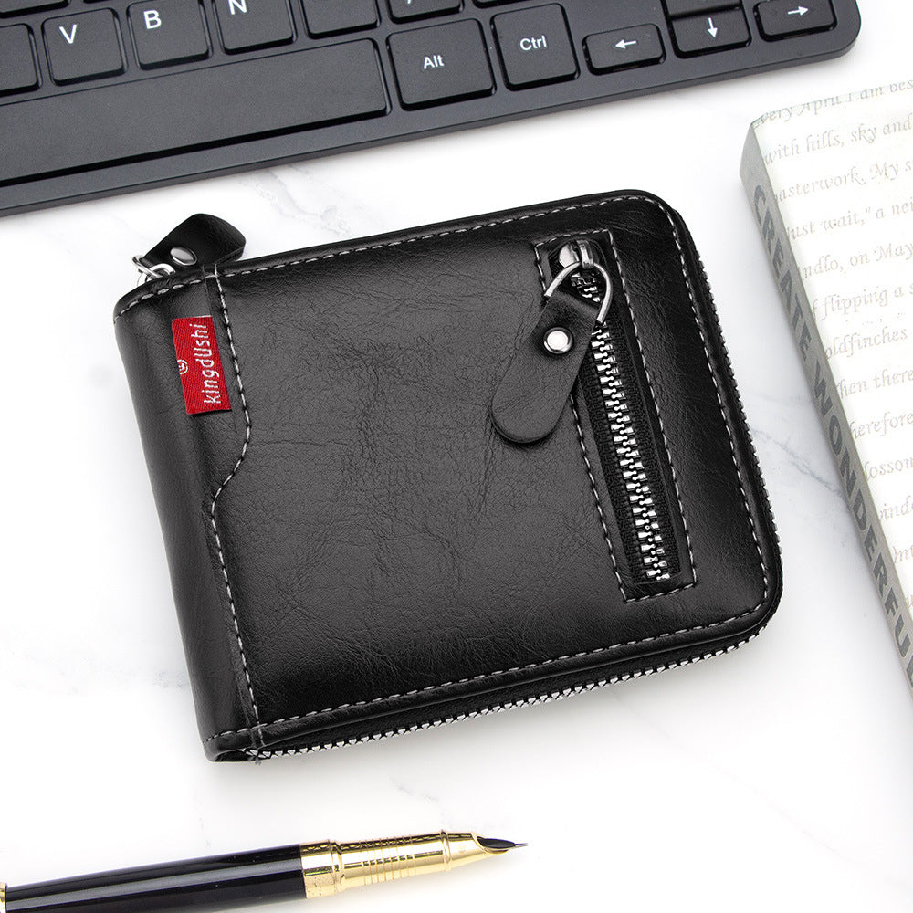 Men's Novel Design Oil Wax Leather Business Men's Wallet