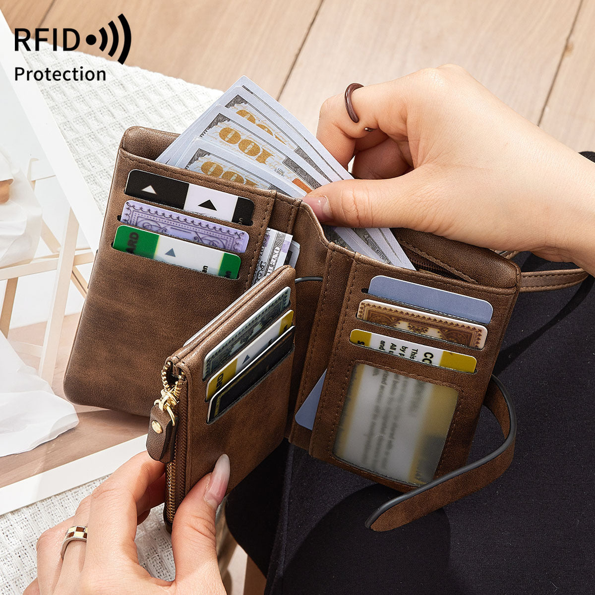Women's Off Short Style Retro Fashion Zipper Ladies Wallet