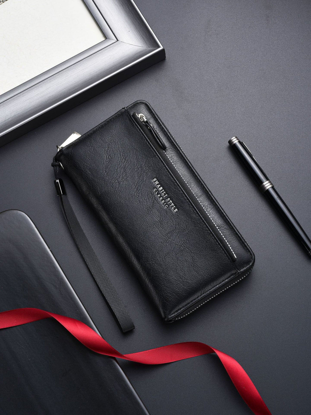Men's Zipper Outer Car Drawing Mobile Clutch Soft Leather Phone Bags