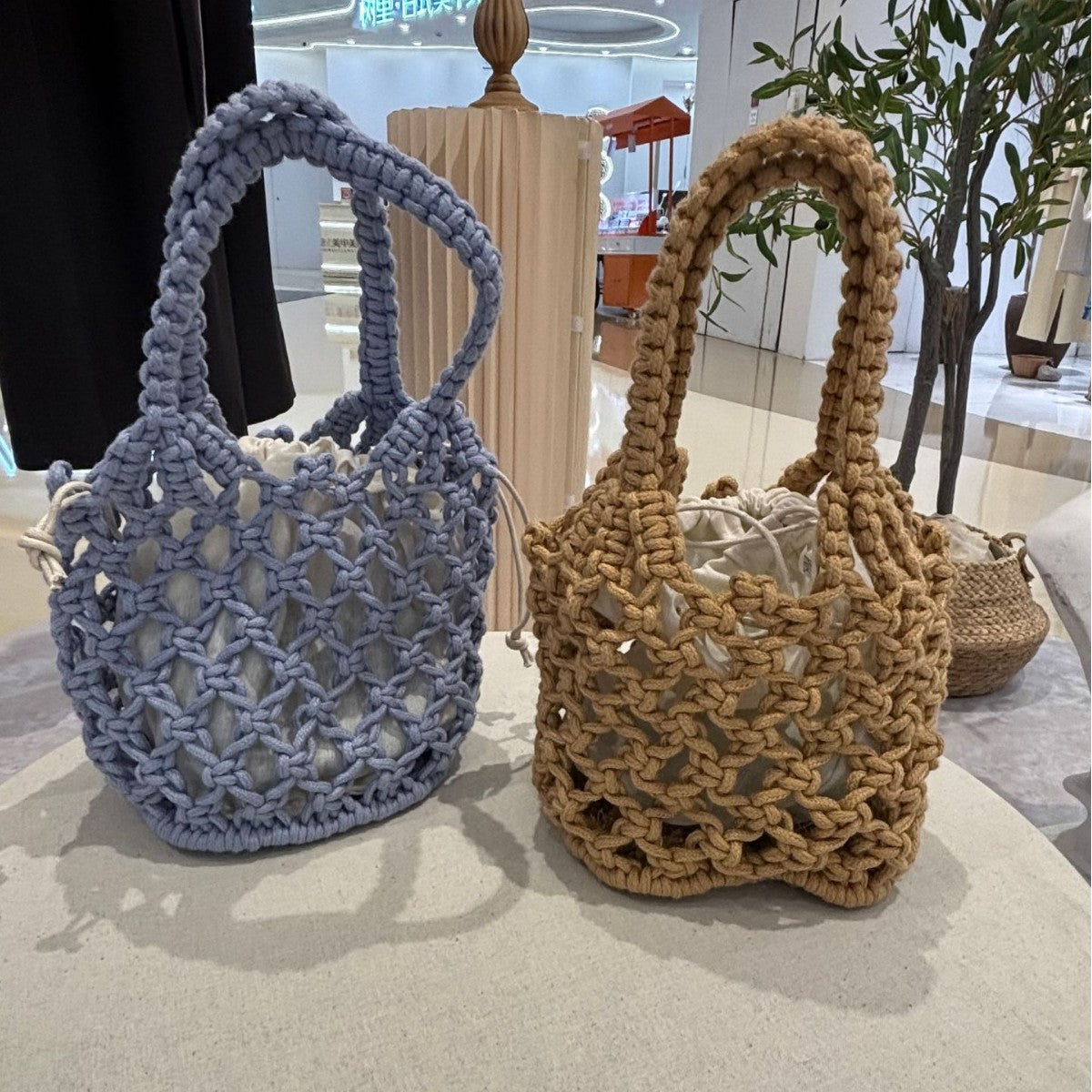 Cotton String Hand Dopamine Color Mini Knitting Female Chic Beach Bags