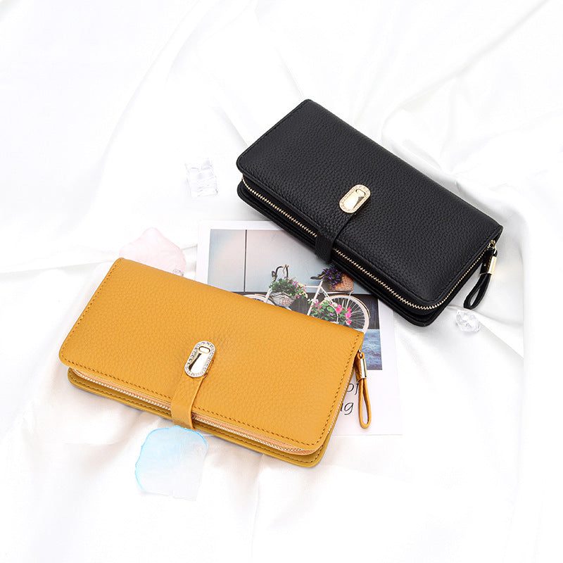 First Layer Cowhide Long Large Pattern Zipper Ladies Wallet